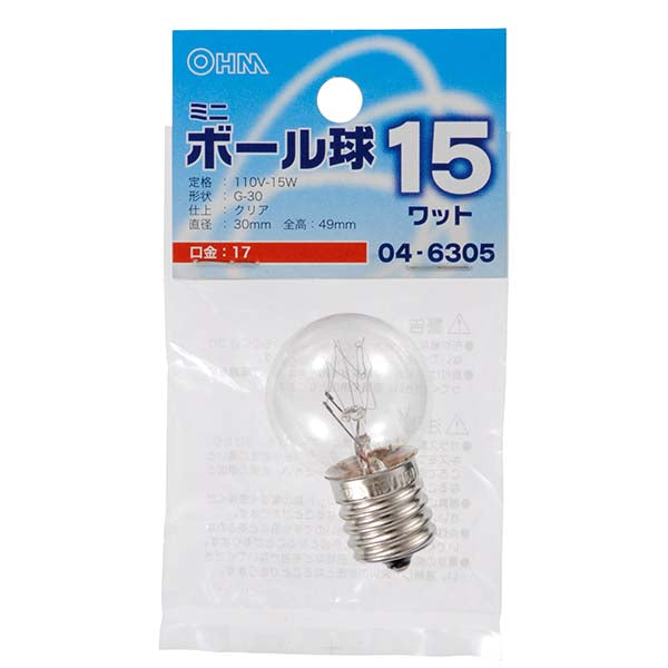 LB-G3715-C ミニボール球(15W/クリア/G30/E17)